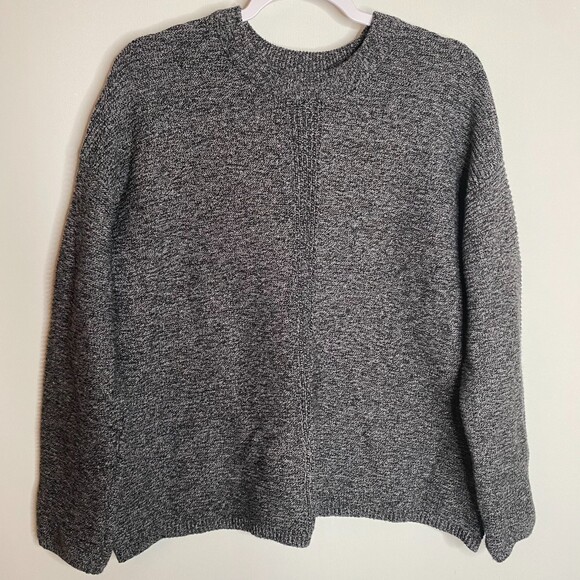 Pure Jill Textured Soft Light Knit Black White Flecks Crew Neck Pullover Size M - Picture 1 of 11